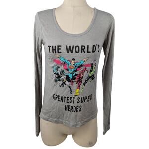 Justice League Womens Superhero Graphic Long Sleeve Top Size XS Gray Superman DC